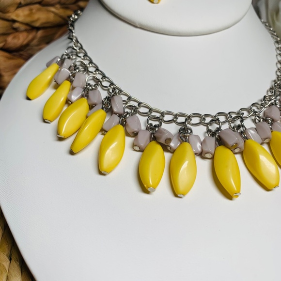 Bead Binge, Yellow and Gray Beaded Necklace and Earrings Set - Picture 8 of 16